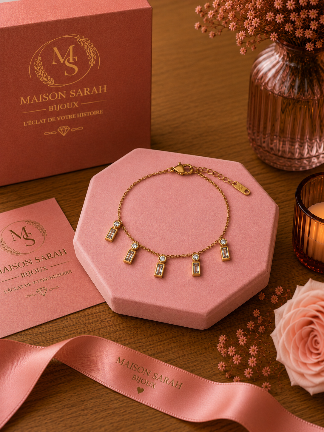 ✨ Bracelet Élégance Dorée – Pendentifs Cristal
