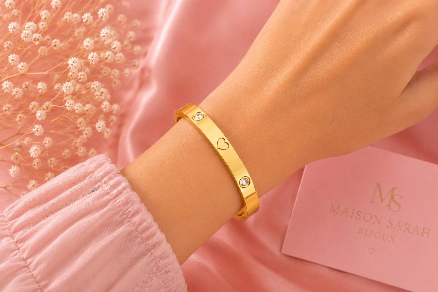 Bracelet Jonc Élégance Cœur & Trèfle – Acier Inoxydable