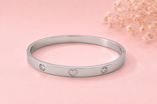 Bracelet Jonc Élégance Cœur & Trèfle – Acier Inoxydable